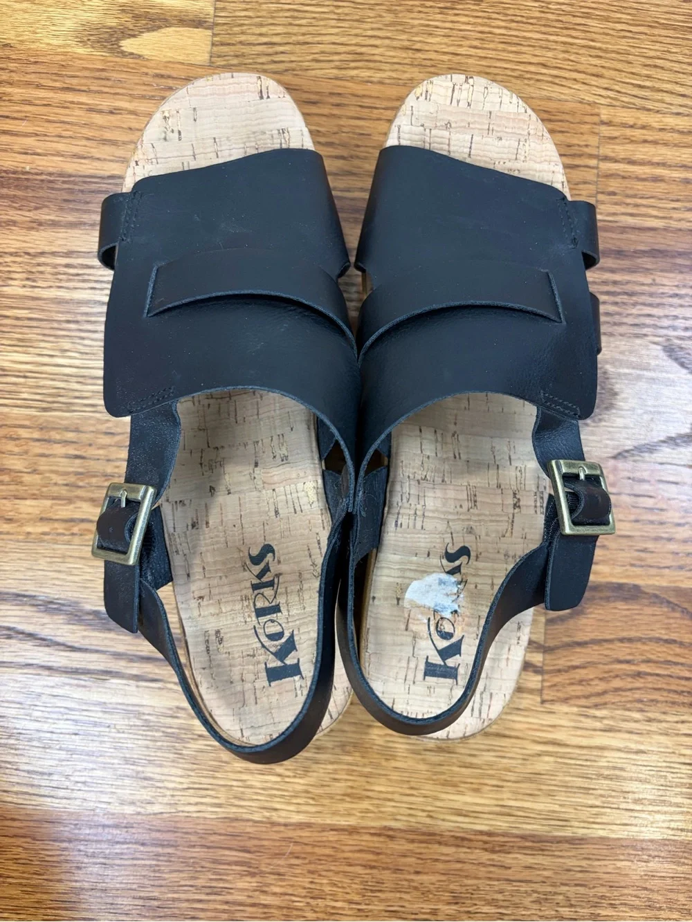 Korks Lynda Platform Cork Wedge Sandal Black Leather (9)